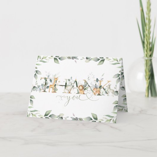 Chique groen Oerwoud Dieren Baby shower Verjaardag Bedankkaart (Voorkant)