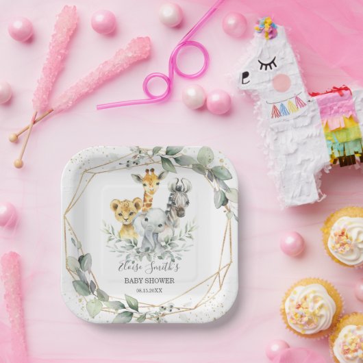 Chique groen Oerwoud Dieren Baby shower Verjaardag Papieren Bordje (Feest)