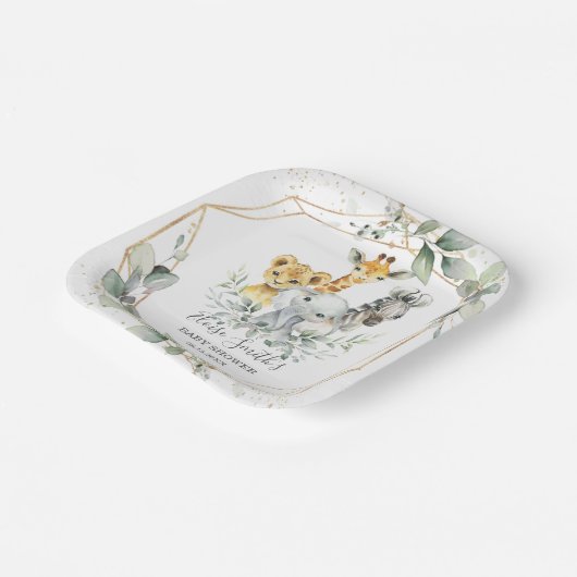 Chique groen Oerwoud Dieren Baby shower Verjaardag Papieren Bordje (Gebogen)