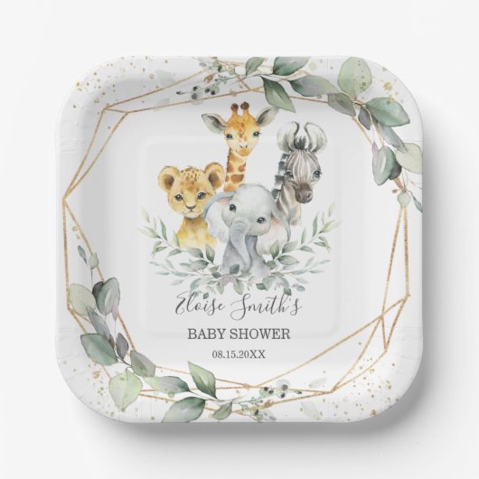 Chique groen Oerwoud Dieren Baby shower Verjaardag Papieren Bordje (Voorkant)