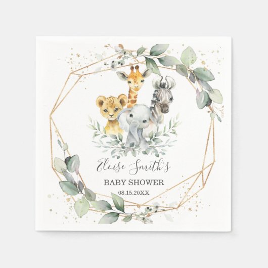 Chique groen Oerwoud Dieren Baby shower Verjaardag Servet (Voorkant)