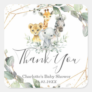 Chique groen Oerwoud Dieren Baby shower Verjaardag Vierkante Sticker