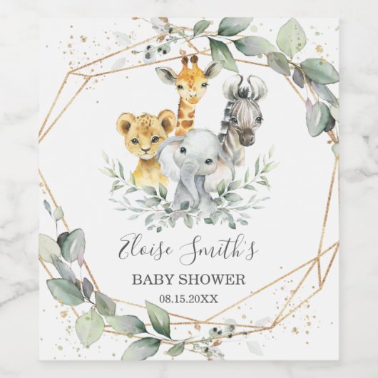 Chique groen Oerwoud Dieren Baby shower Verjaardag Wijn Etiket (Enkel label)