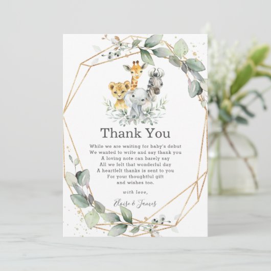 Chique groen Oerwoud Dieren Neutraal Baby shower Bedankkaart (Staand voorkant)