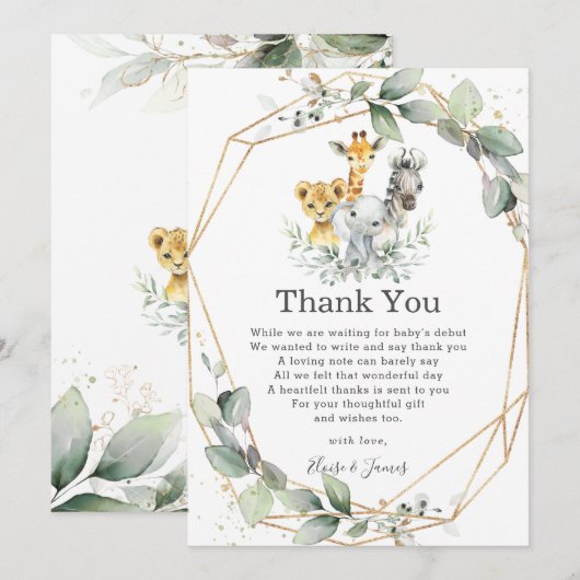 Chique groen Oerwoud Dieren Neutraal Baby shower Bedankkaart (Voorkant / Achterkant)