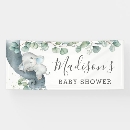 Chique groen olifant Baby shower jongen welkom Spandoek (Horizontaal)