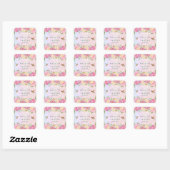 Chique Groen & Roze Delicate Waterverf Bloemen Vierkante Sticker (Vel)