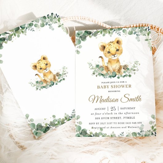 Chique groen Schattige leeuw cub boy Baby shower Kaart