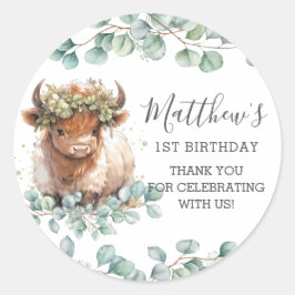 Chique groen Schattigee Highland Koe Dank u voor u Ronde Sticker