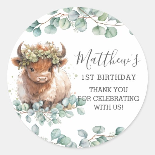 Chique groen Schattigee Highland Koe Dank u voor u Ronde Sticker (Voorkant)