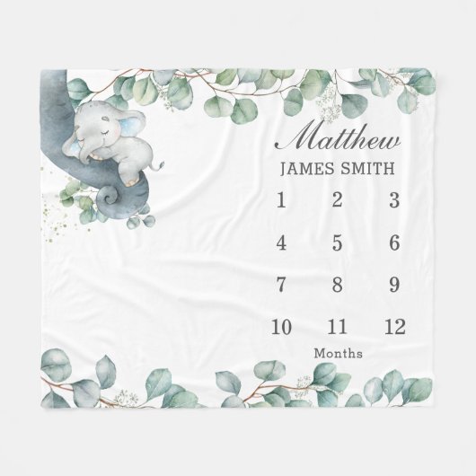 Chique groen slapen olifant Maandelijkse mijlpaal Fleece Deken (Voorkant (Horizontaal))