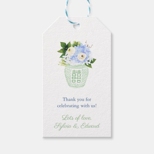 Chique Groen Wit Bloemen Genderneutraal Baby showe Cadeaulabel (Voorkant)