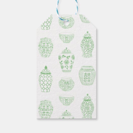 Chique Groen Wit Bloemen Genderneutraal Baby showe Cadeaulabel (Achterkant)