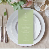 Chique Groen & Wit Bloemen Monogram Bruiloft Menu