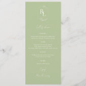 Chique Groen & Wit Bloemen Monogram Bruiloft Menu (Voorkant)