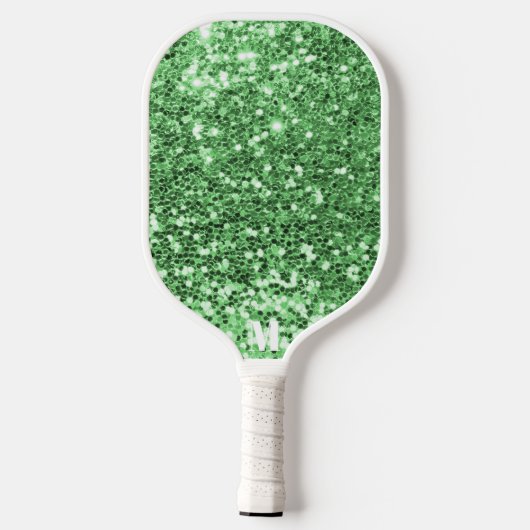 Chique Groen Wit Glitterij Sparkles Modern Monogra Pickleball Paddle (Achterkant)