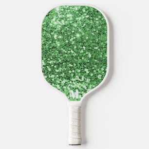 Chique Groen Wit Glitterij Sparkles Modern Monogra Pickleball Paddle