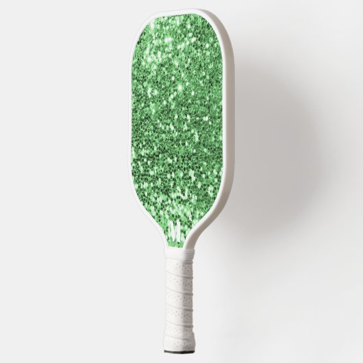Chique Groen Wit Glitterij Sparkles Modern Monogra Pickleball Paddle (Links)