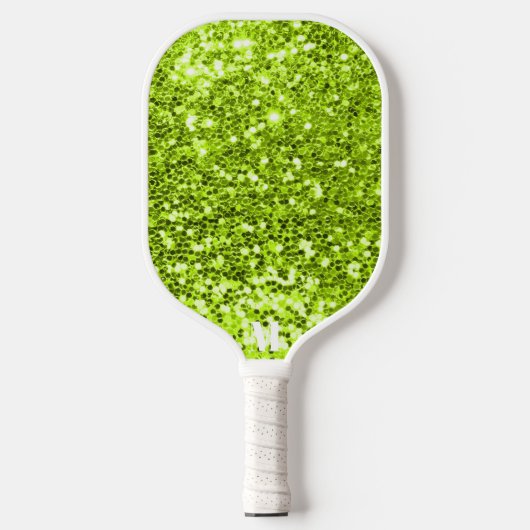 Chique Groen Wit Glitterij Sparkles Modern Monogra Pickleball Paddle (Voorkant)