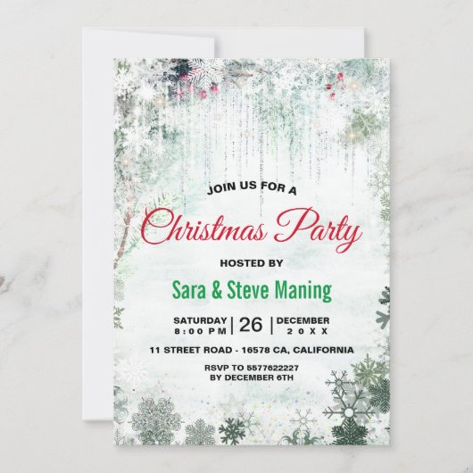 Chique groen wit woudland winter kerstfeest kaart (Voorkant)