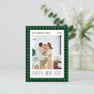 Chique Groen Zwart Gingham Plaid Nieuwjaar Foto Briefkaart