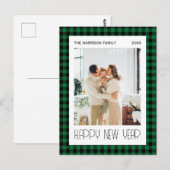 Chique Groen Zwart Gingham Plaid Nieuwjaar Foto Briefkaart (Voorkant / Achterkant)