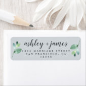 Chique groene blad bruiloft retouradres in script etiket (Insitu)