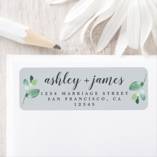 Chique groene blad bruiloft retouradres in script  etiket (Insitu)