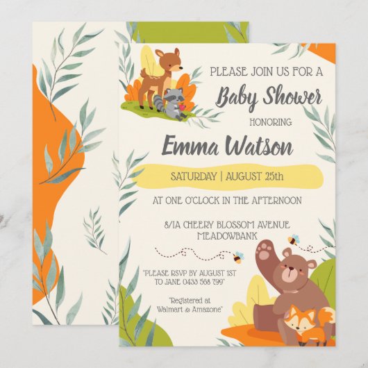 Chique groene bosdieren baby shower bos kaart (Voorkant / Achterkant)