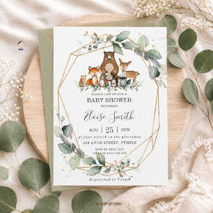 Chique groene bosdieren baby shower neutraal briefkaart