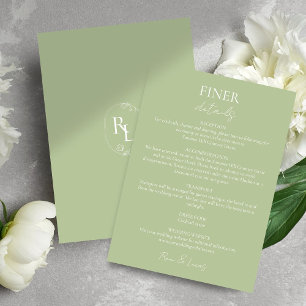 Chique groene bruiloft Details Floral Monogram Informatiekaartje