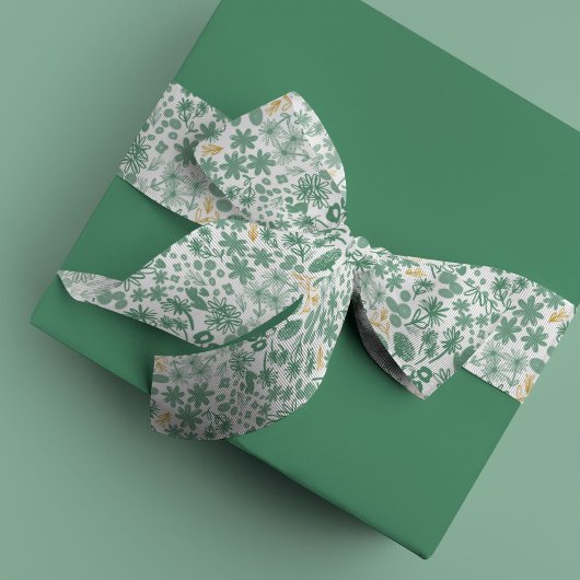 Chique groene ditsy bloemen satijnen lint