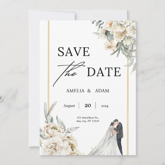 Chique Groene en Beige Bladeren Save the Date Brui Kaart (Voorkant)