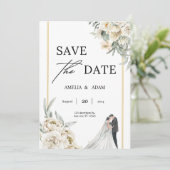 Chique Groene en Beige Bladeren Save the Date Brui Kaart (Staand voorkant)