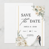 Chique Groene en Beige Bladeren Save the Date Brui Kaart (Voorkant / Achterkant)