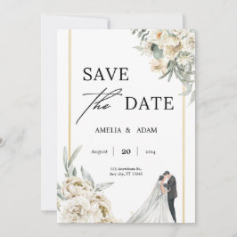 Chique Groene en Beige Bladeren Save the Date Brui Kaart