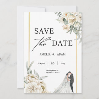 Chique Groene en Beige Bladeren Save the Date Brui Kaart