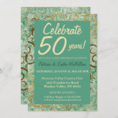 Chique groene en gouden uitnodiging voor 50-jarig (Voorkant / Achterkant)