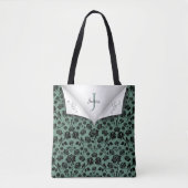 Chique groene en zwarte rozen monogram schoudertas tote bag (Voorkant)