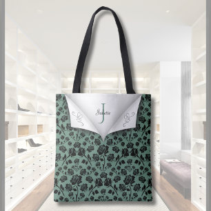 Chique groene en zwarte rozen monogram schoudertas tote bag