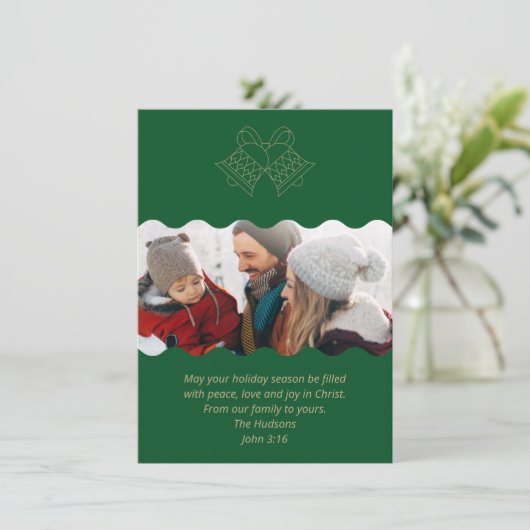 Chique Groene Foto Geloof Kerstvakantie Feestdagenkaart (Staand voorkant)