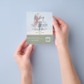 Chique groene foto trouwuitnodiging QR-code bewaar Flyer (Hand)