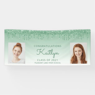 Chique groene glittersluier twee foto afstuderen spandoek