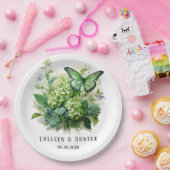 Chique groene hortensia bloem vlinder bruiloft  papieren bordje (Feest)