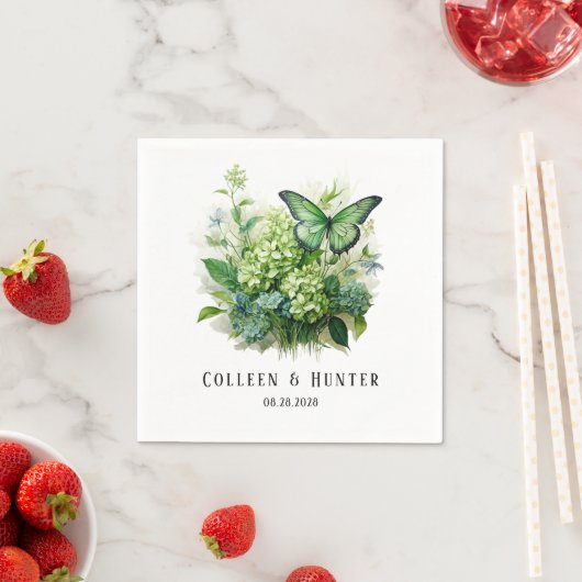 Chique groene hortensia bloemenvlinder bruiloft servet (Insitu)