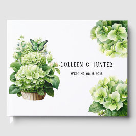 Chique groene hortensia vlinder bruiloft gastenboek