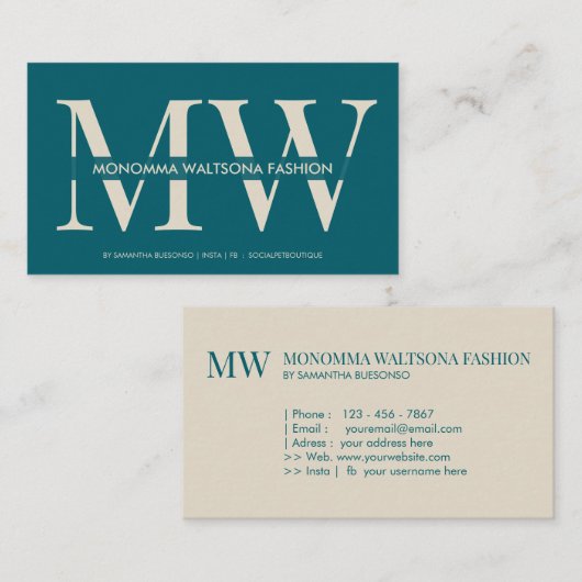 Chique groene ivoor monogram lettertype naam visitekaartje (Voorkant / Achterkant)