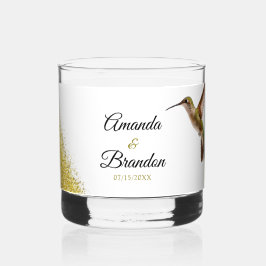 Chique groene kolibris en gouden stof voor een tro whisky glas