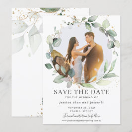 Chique groene krans foto save the date kaart