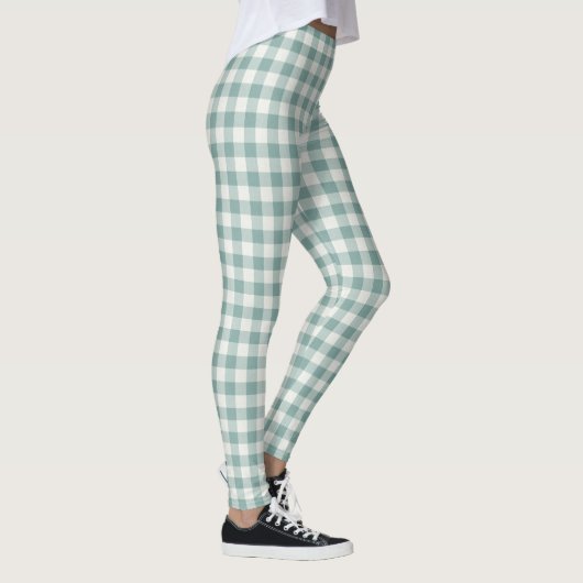 Chique groene munt wit gingham strepen leggings (Rechts)